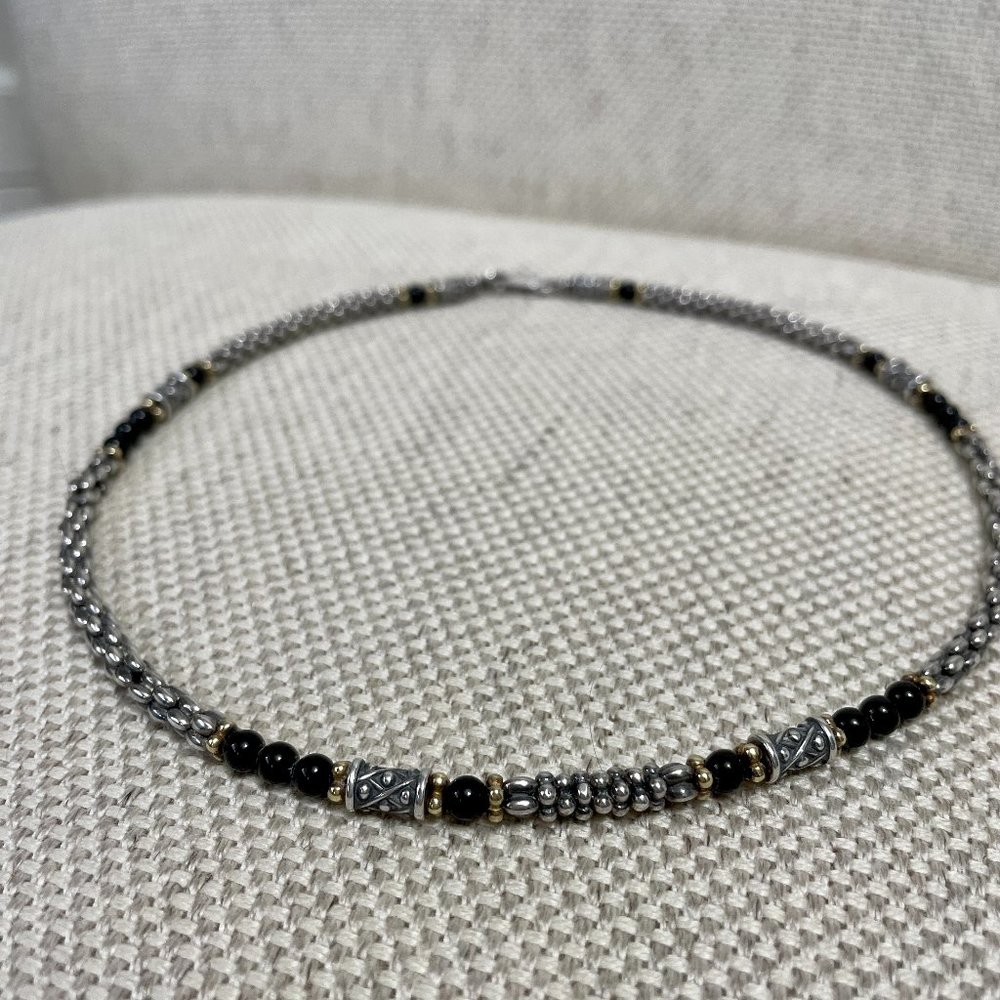 Authentic Lagos Caviar Sterling Silver & 18K Yellow Gold Black Onyx Necklace - Picture 2 of 9